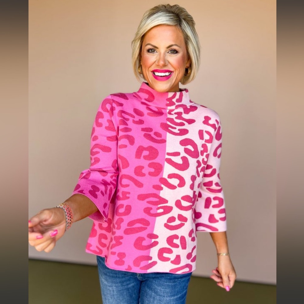 Fate Pink Animal Print Colorblock
Mock Neck Sweater NWT